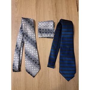 Set of 2 Men's Ties Geometric Silver Blue Black Silk